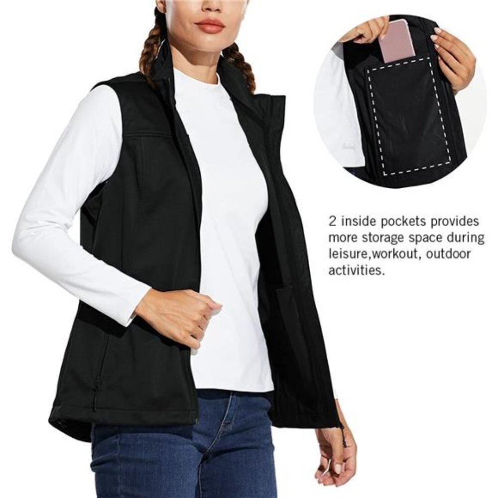 Women's Lightweight Vest Softshell Sleeveless Jacket Windproof Stand Collar - Picture 6 of 8